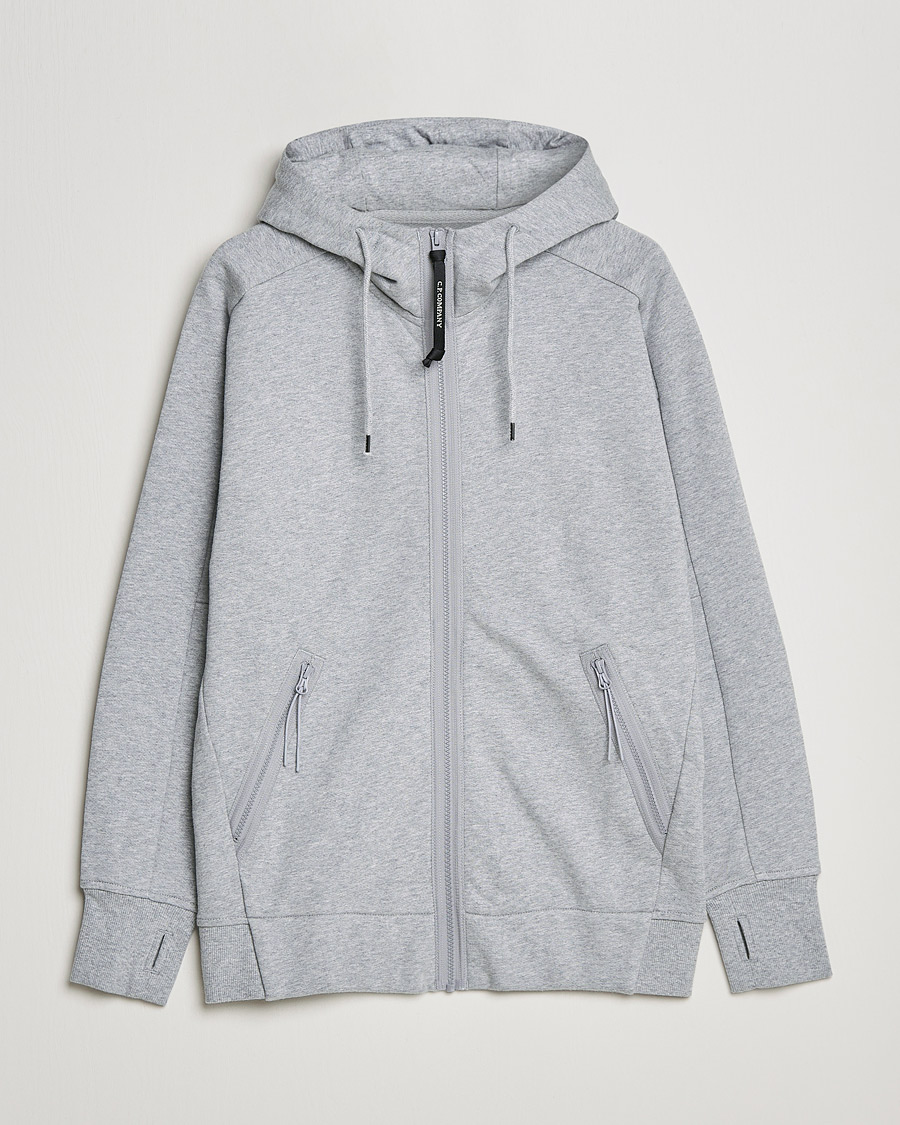 Men | Sweaters & Knitwear | C.P. Company | Diagonal Raised Fleece Full Zip Goggle Hoodie Grey