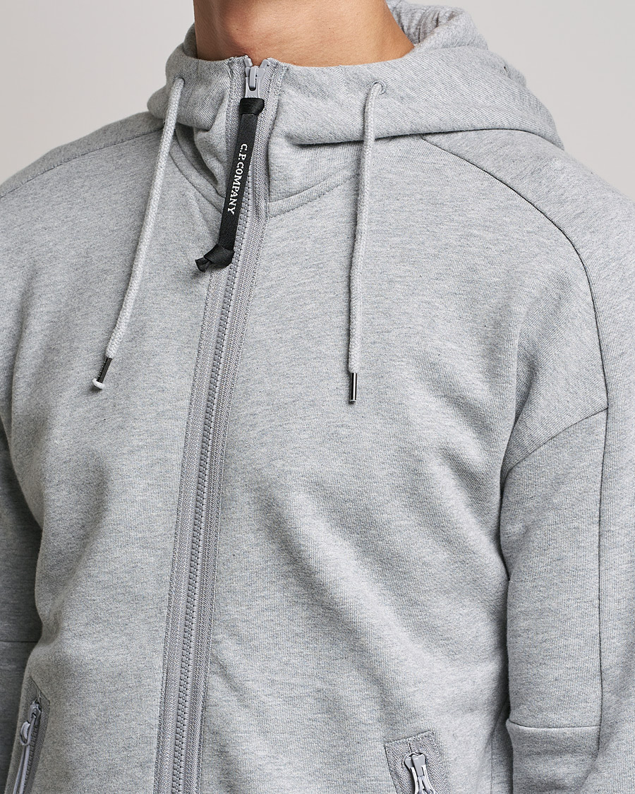Men | Sweaters & Knitwear | C.P. Company | Diagonal Raised Fleece Full Zip Goggle Hoodie Grey
