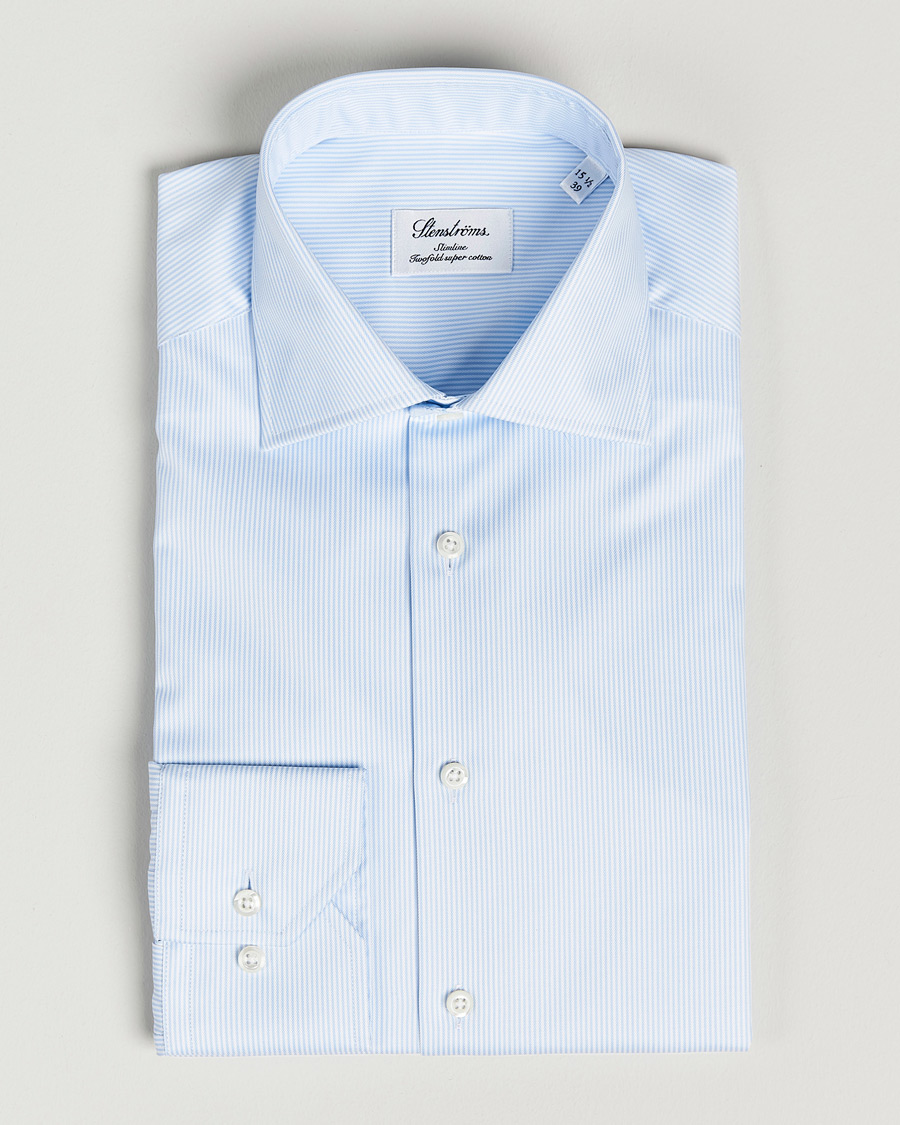 Men |  | Stenströms | Slimline Thin Stripe Shirt White/Blue