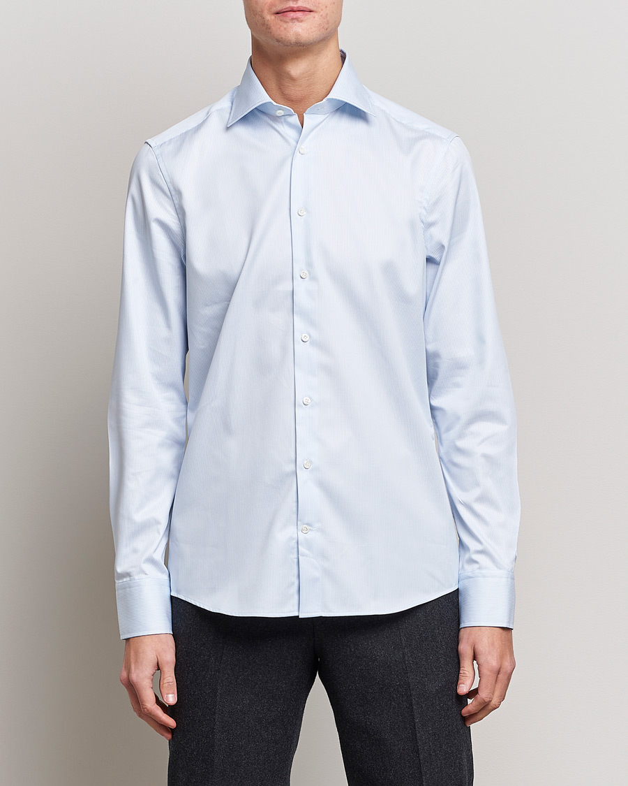 Men |  | Stenströms | Slimline Thin Stripe Shirt White/Blue