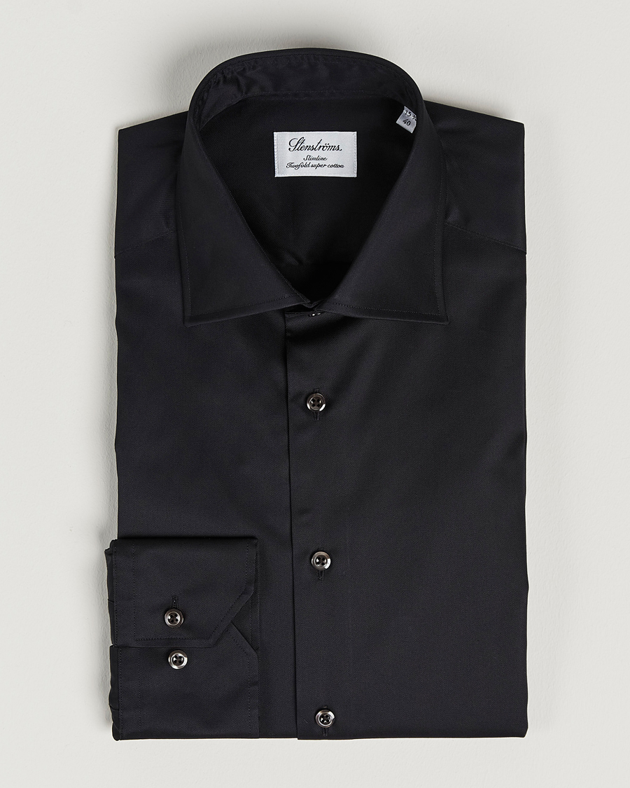 Men | Shirts | Stenströms | Slimline Cut Away Shirt Black