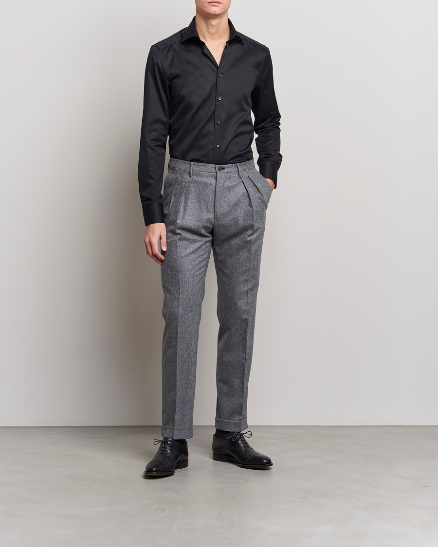 Men | Shirts | Stenströms | Slimline Cut Away Shirt Black