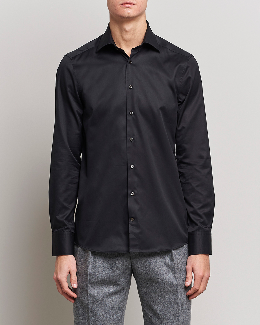 Men | Shirts | Stenströms | Slimline Cut Away Shirt Black