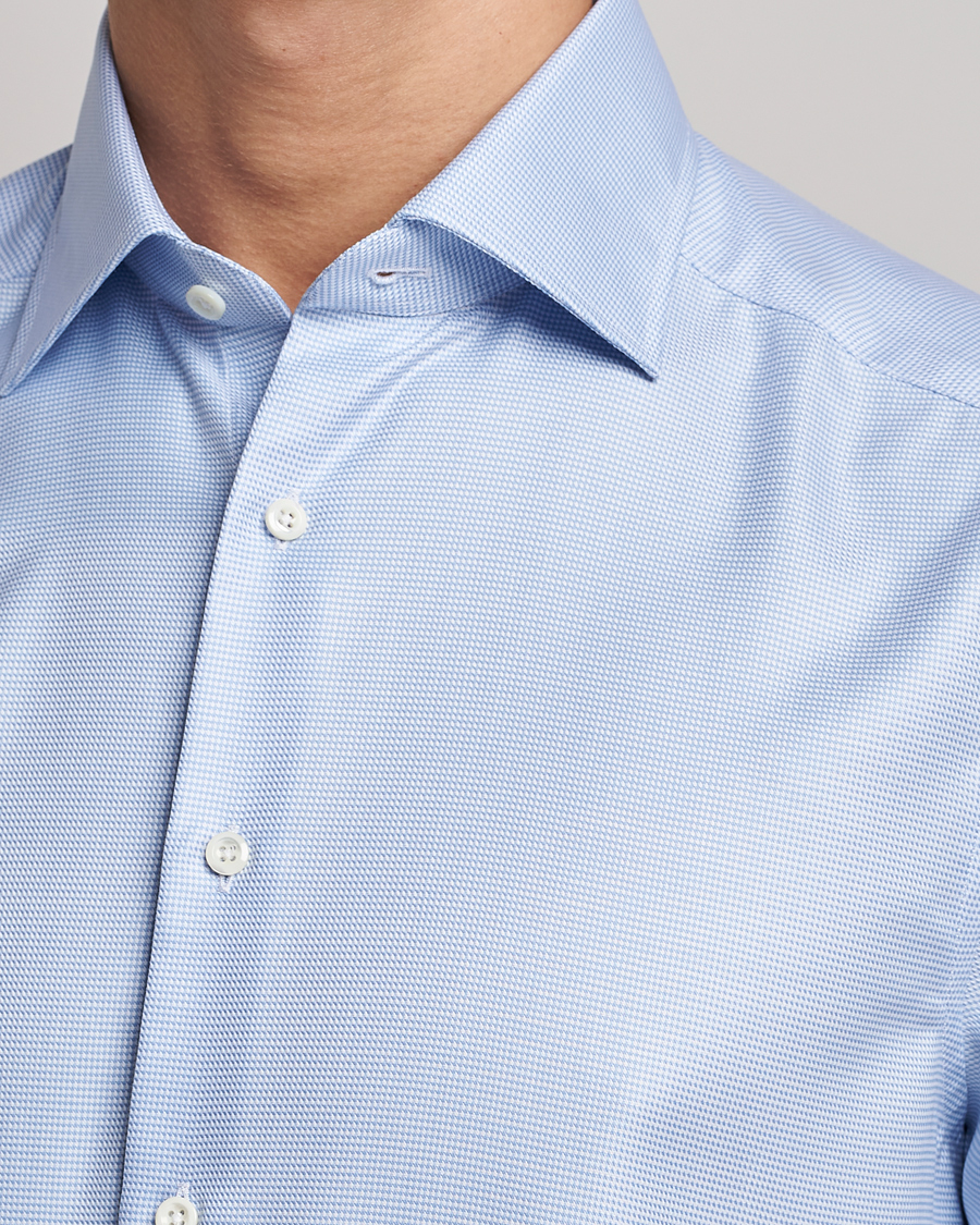 Men | Shirts | Stenströms | Slimline Houndstooth Shirt Light Blue