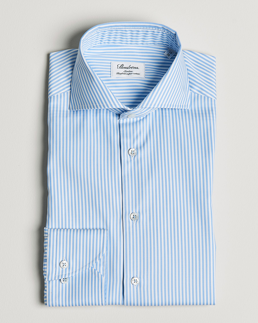 Men | Shirts | Stenströms | Slimline Stripe Cut Away Shirt Light Blue