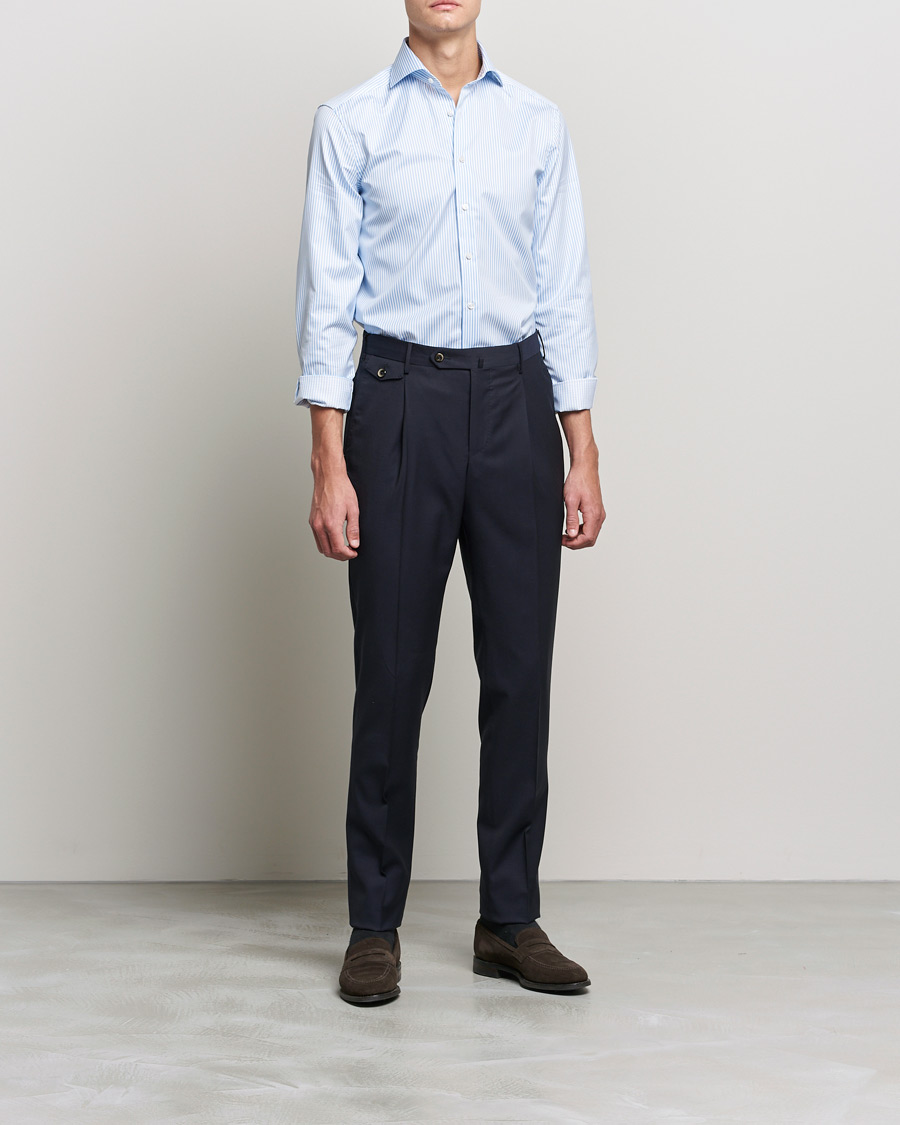 Men | Shirts | Stenströms | Slimline Stripe Cut Away Shirt Light Blue