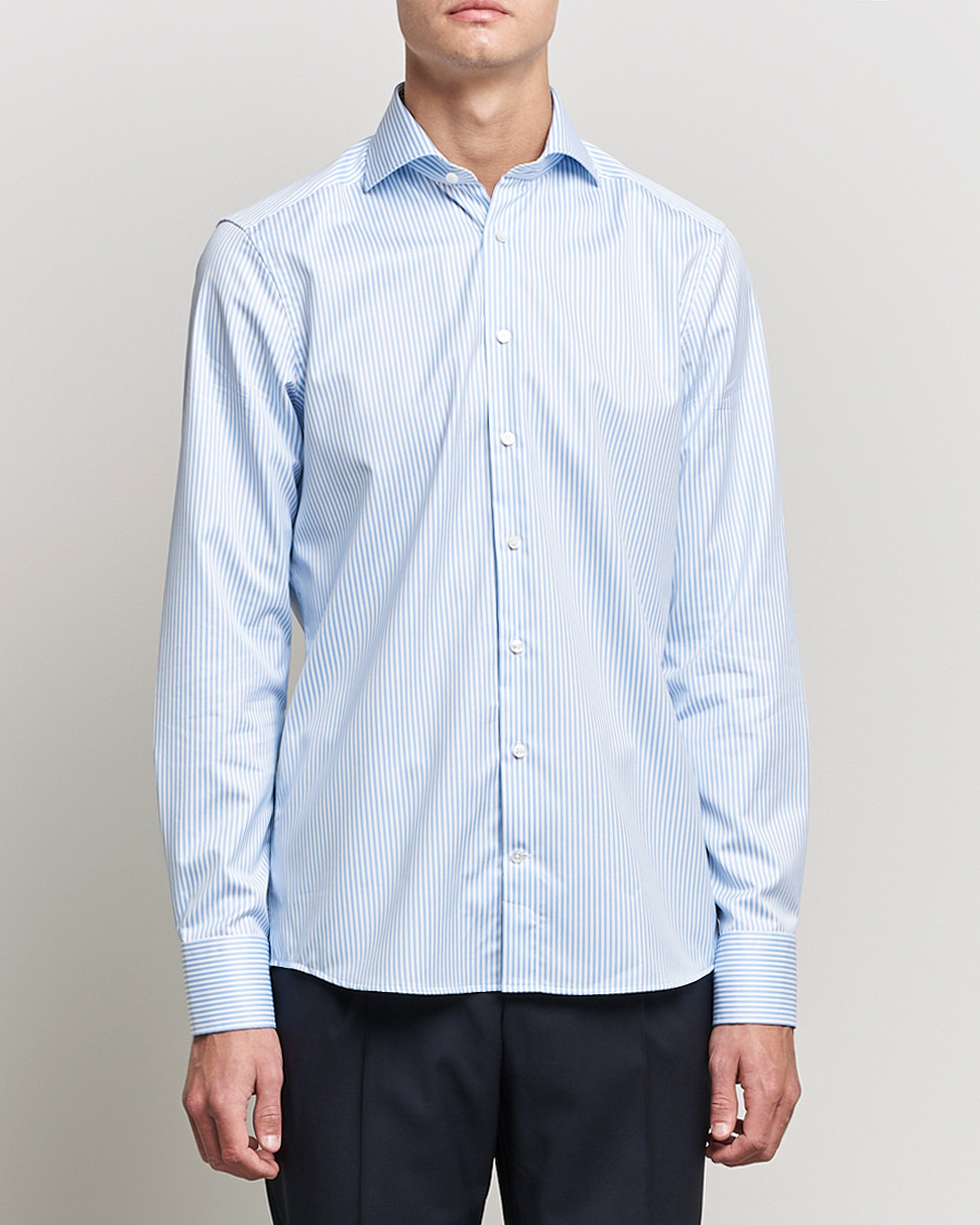 Men |  | Stenströms | Slimline Stripe Cut Away Shirt Light Blue