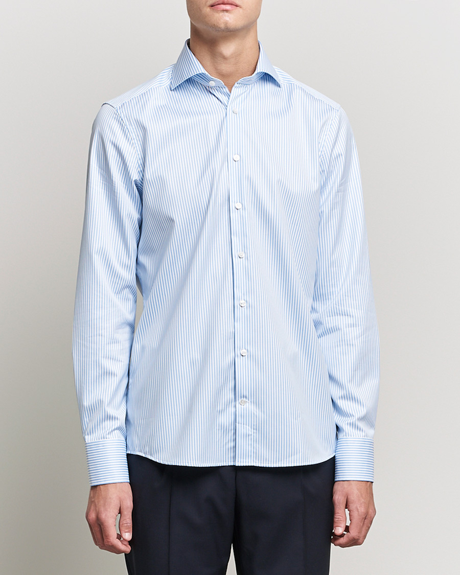 Men | Shirts | Stenströms | Slimline Stripe Cut Away Shirt Light Blue