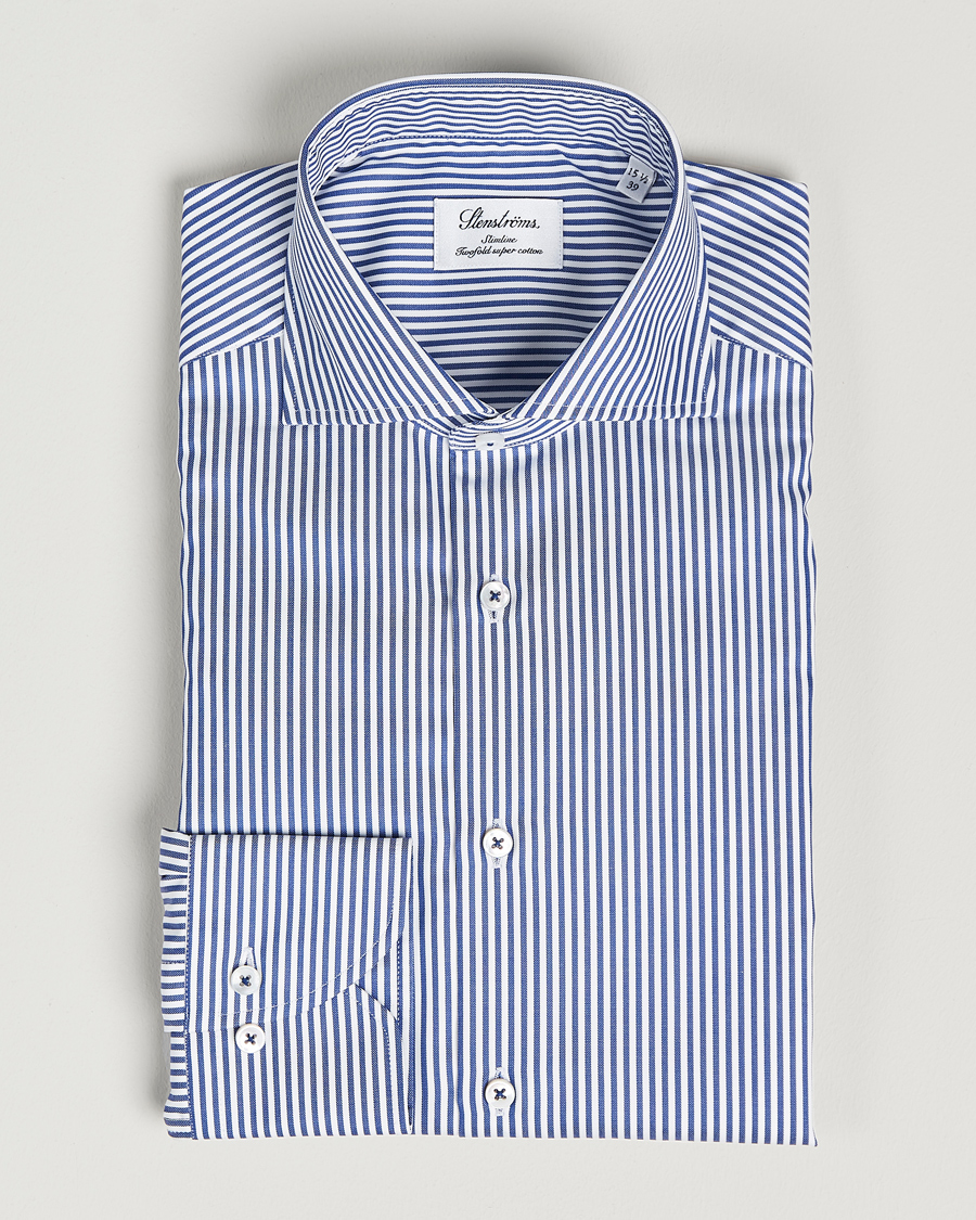 Men | Shirts | Stenströms | Slimline Stripe Cut Away Shirt Navy