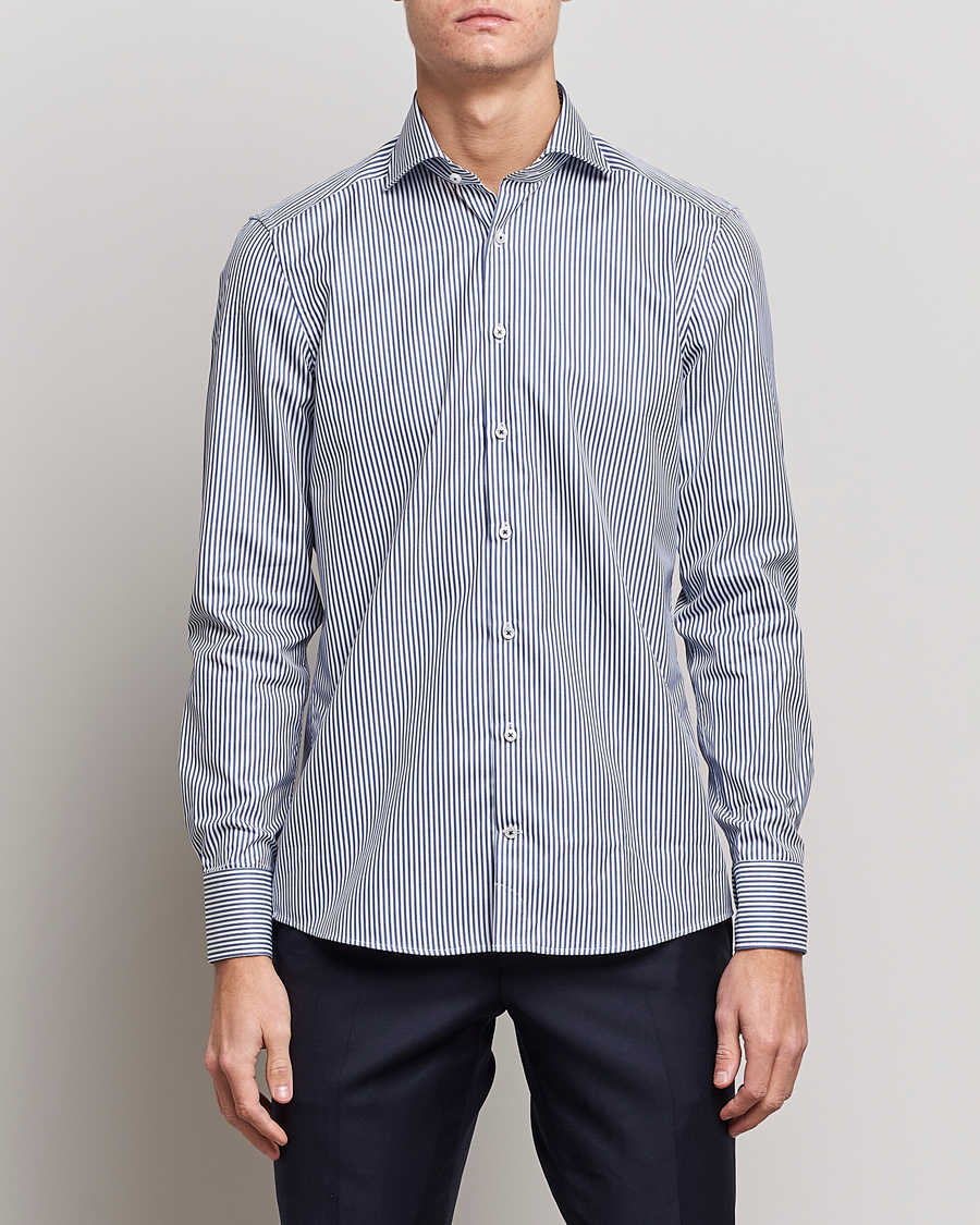 Men | Shirts | Stenströms | Slimline Stripe Cut Away Shirt Navy