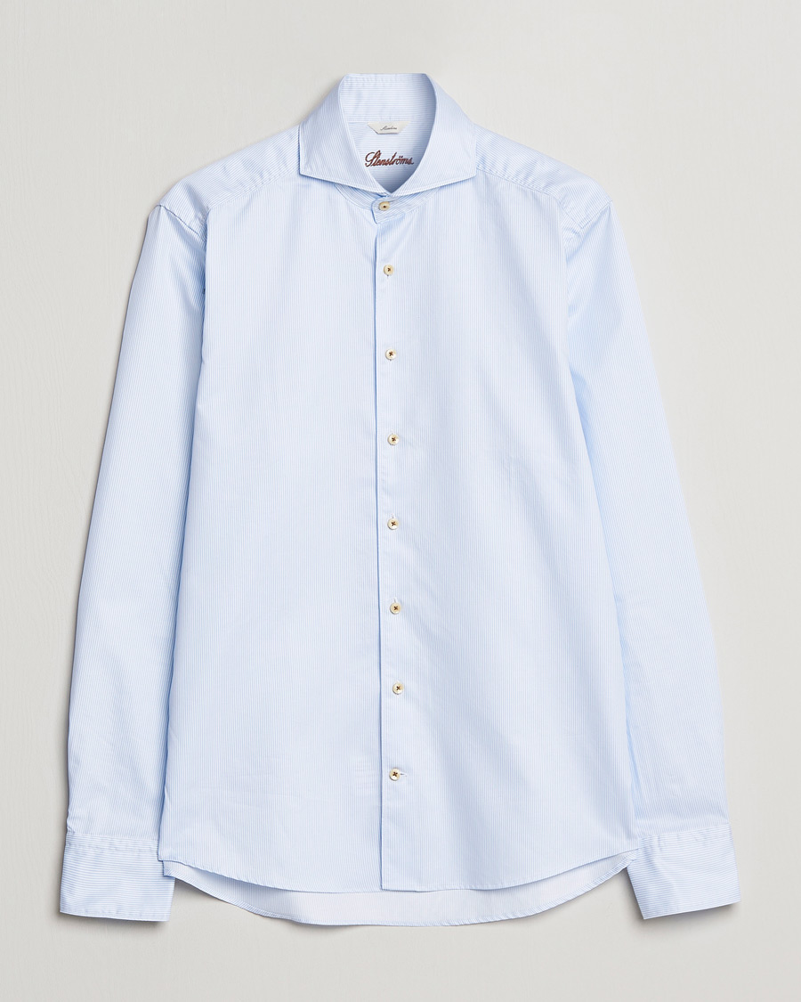Men |  | Stenströms | Slimline Pinstriped Casual Shirt Light Blue