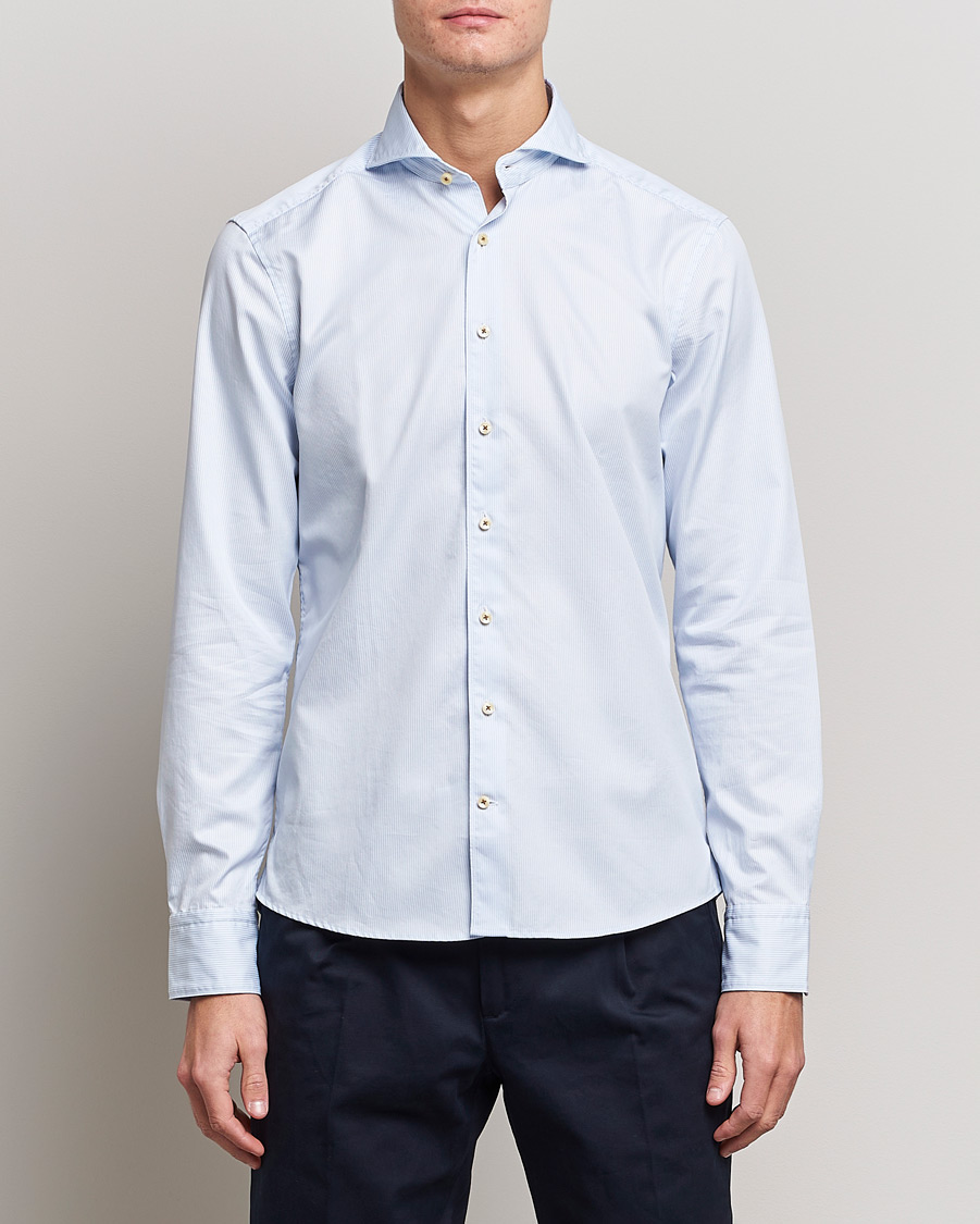 Men | Casual Shirts | Stenströms | Slimline Pinstriped Casual Shirt Light Blue