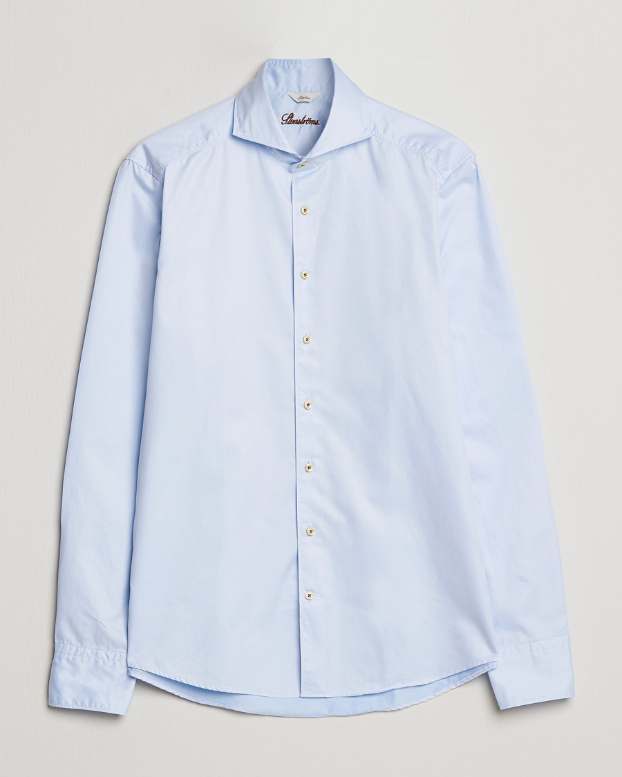 Men |  | Stenströms | Slimline Washed Cotton Shirt Light Blue