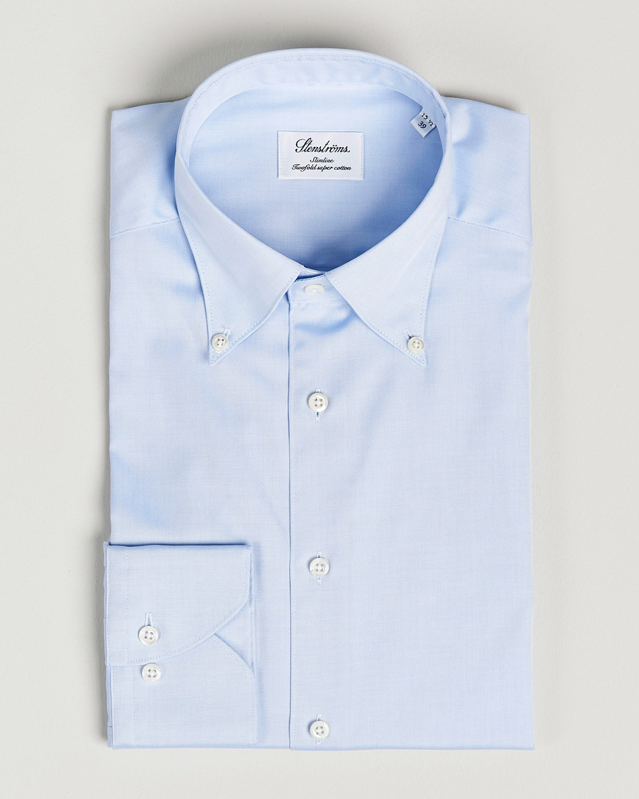Men |  | Stenströms | Slimline Pinpoint Oxford Button Down Shirt Light Blue