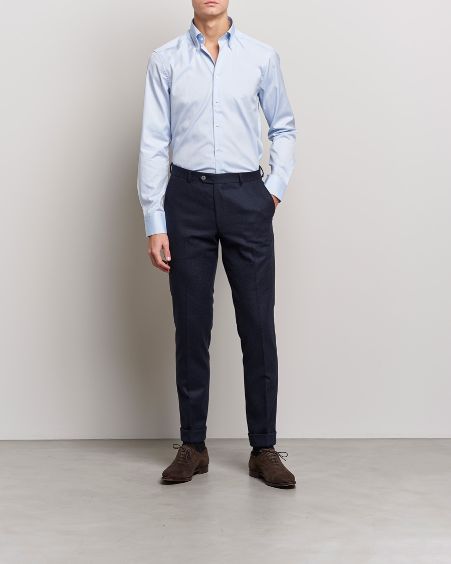 Men | Shirts | Stenströms | Slimline Pinpoint Oxford Button Down Shirt Light Blue