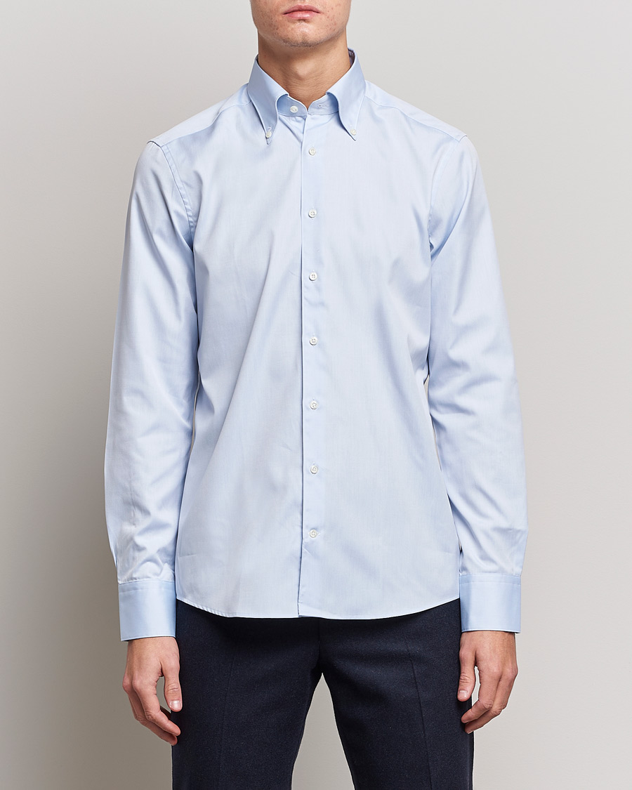 Men |  | Stenströms | Slimline Pinpoint Oxford Button Down Shirt Light Blue