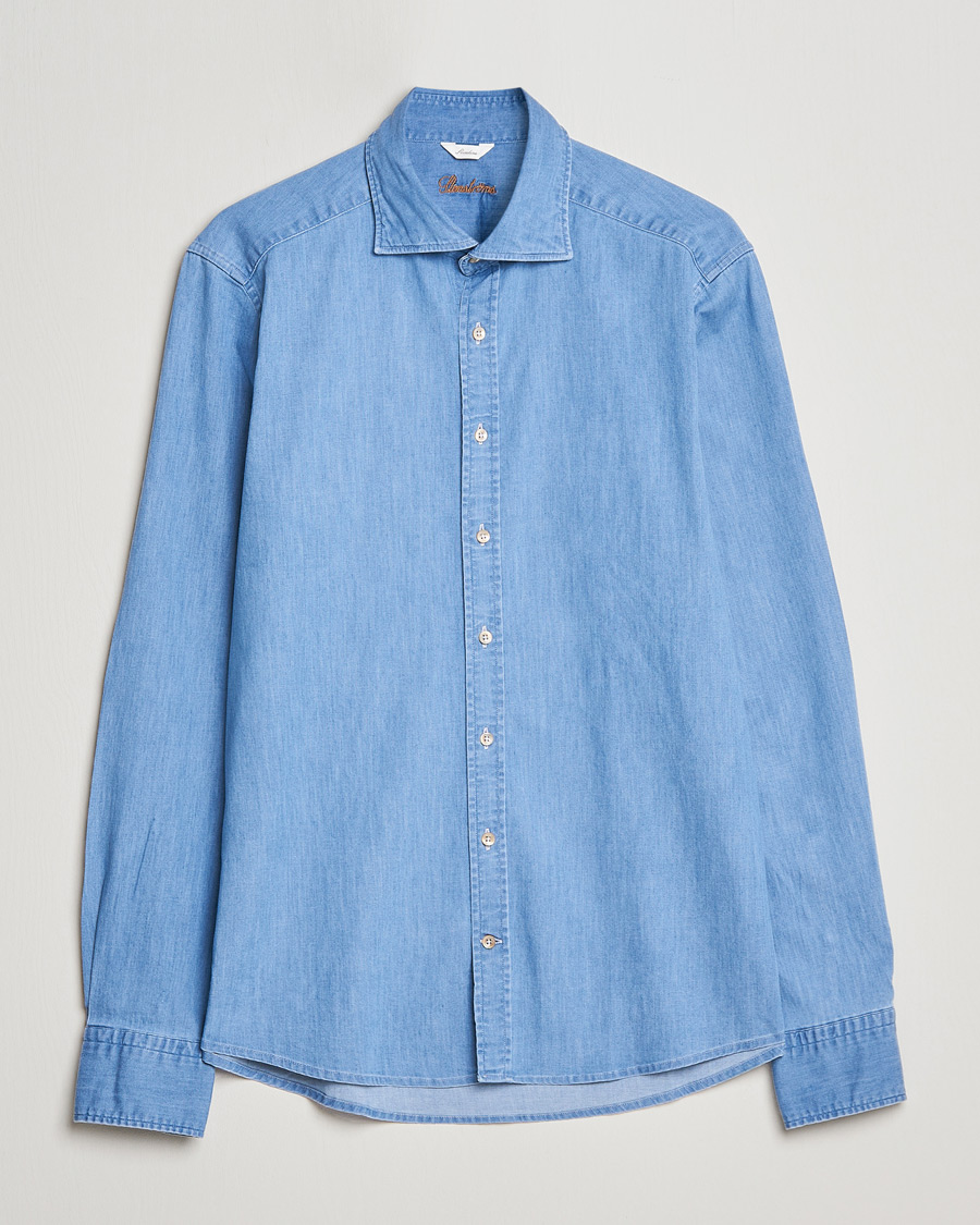 Men | Shirts | Stenströms | Slimline Garment Washed Shirt Light Denim
