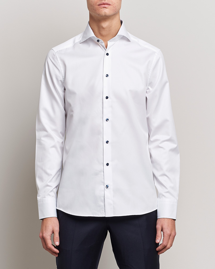 Men |  | Stenströms | Slimline Micro Check Contrast Shirt White