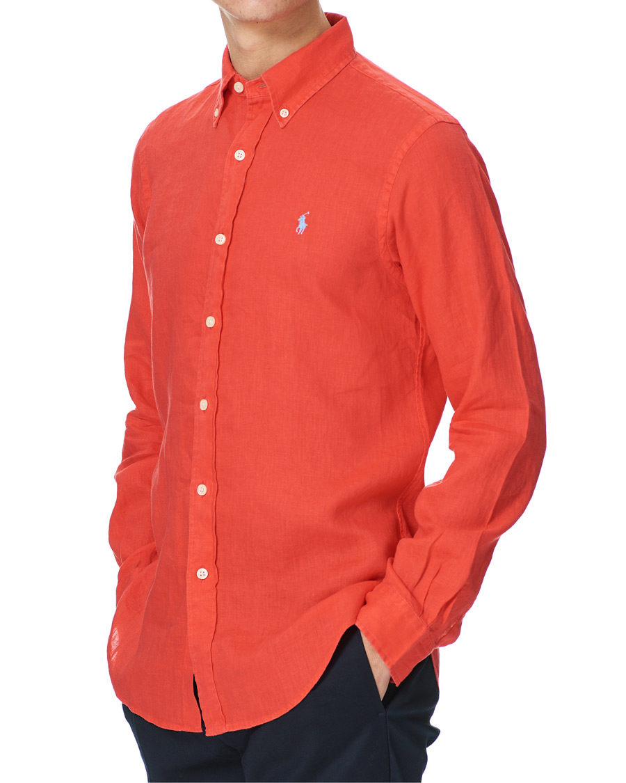 Men | Shirts | Polo Ralph Lauren | Custom Fit Linen Button Down Shirt Racing Red