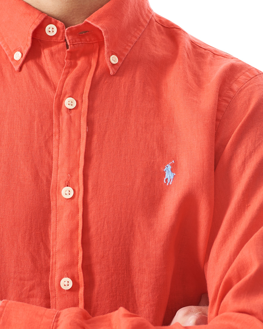 Men | Shirts | Polo Ralph Lauren | Custom Fit Linen Button Down Shirt Racing Red