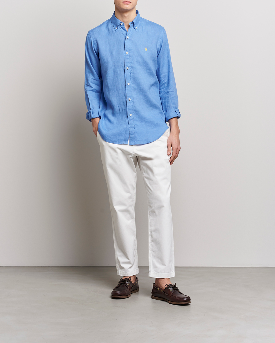 Men | Shirts | Polo Ralph Lauren | Custom Fit Linen Button Down Harbor Island Blue