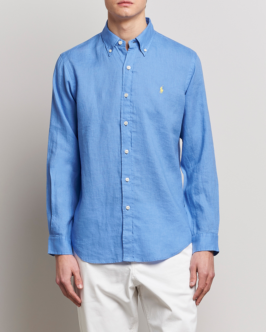 Men | Linen Shirts | Polo Ralph Lauren | Custom Fit Linen Button Down Harbor Island Blue