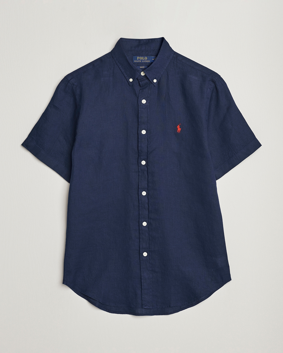 Men | Shirts | Polo Ralph Lauren | Slim Fit Linen Short Sleeve Shirt Newport Navy