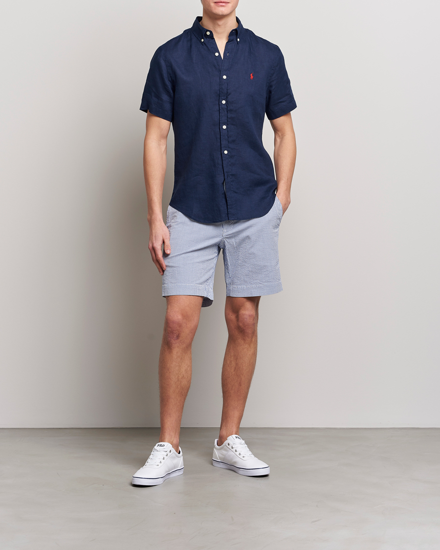Men | Shirts | Polo Ralph Lauren | Slim Fit Linen Short Sleeve Shirt Newport Navy