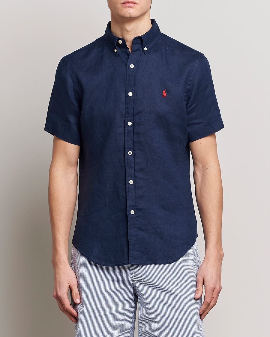 Men | Shirts | Polo Ralph Lauren | Slim Fit Linen Short Sleeve Shirt Newport Navy