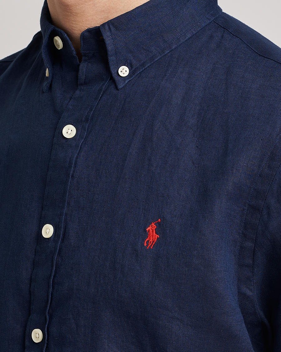 Men | Shirts | Polo Ralph Lauren | Slim Fit Linen Short Sleeve Shirt Newport Navy