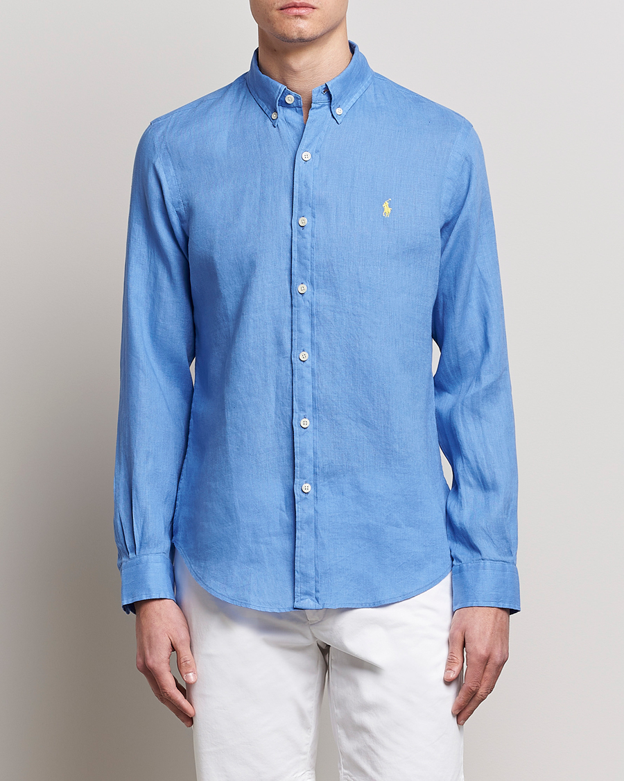 Men | Linen Shirts | Polo Ralph Lauren | Slim Fit Linen Button Down Shirt Harbor Island Blue