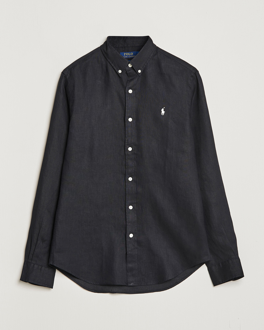 Men | Shirts | Polo Ralph Lauren | Slim Fit Linen Button Down Shirt Polo Black