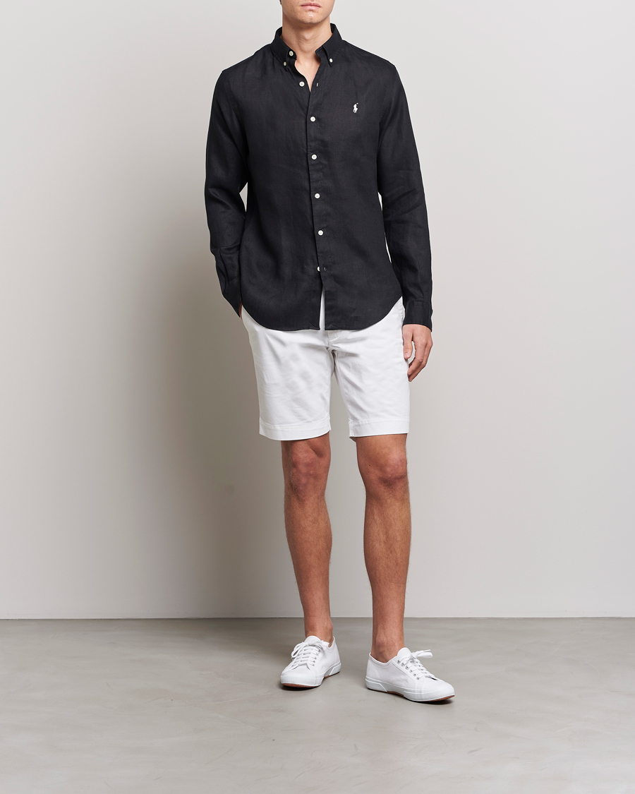 Polo Ralph Lauren Slim Fit Linen Button Down Shirt Black at 