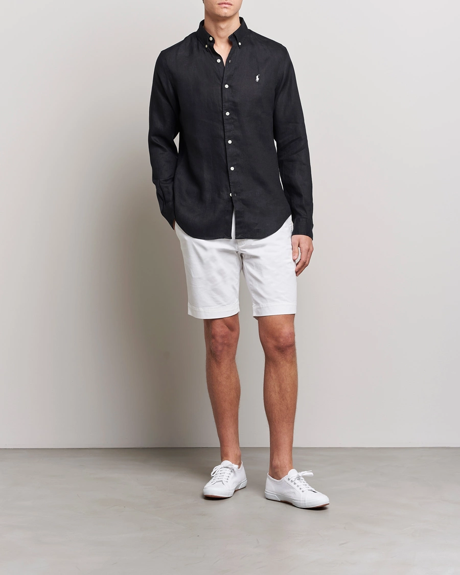 Men | Shirts | Polo Ralph Lauren | Slim Fit Linen Button Down Shirt Polo Black