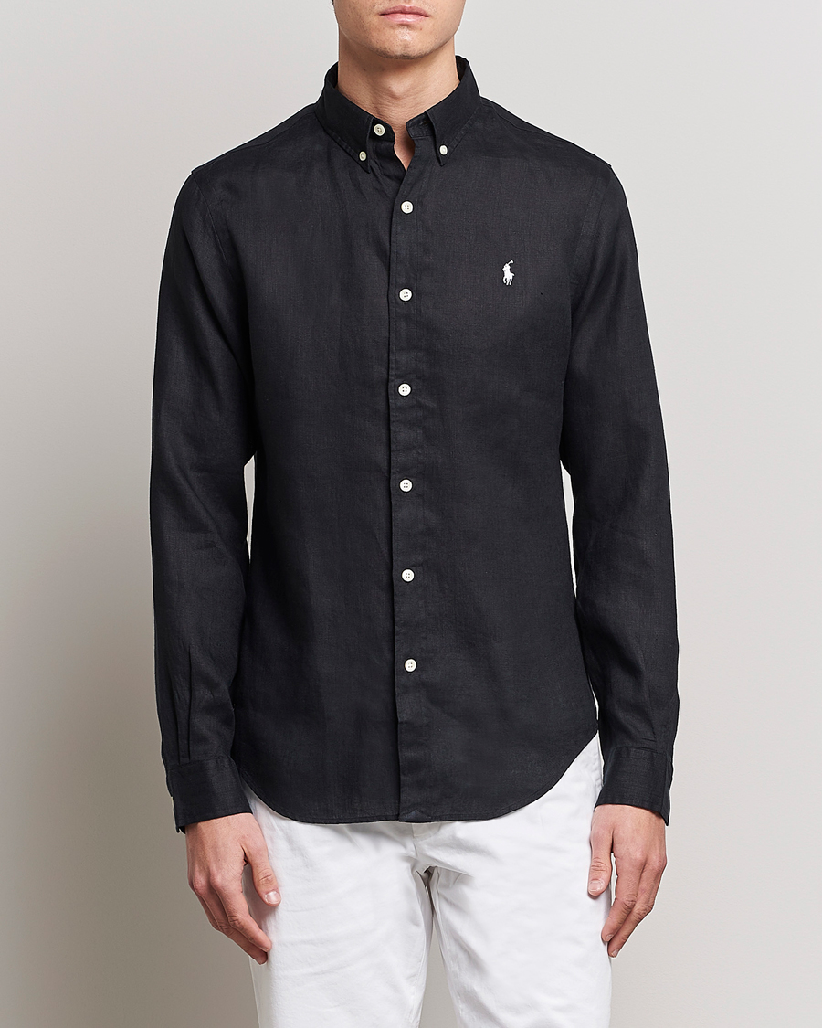 Men | Linen Shirts | Polo Ralph Lauren | Slim Fit Linen Button Down Shirt Black