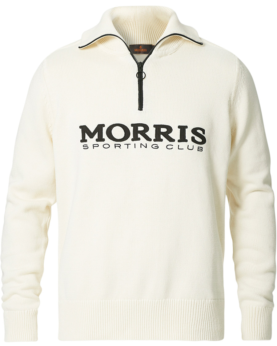 Men |  | Morris | Norton Logo Knitted Half-Zip Off White