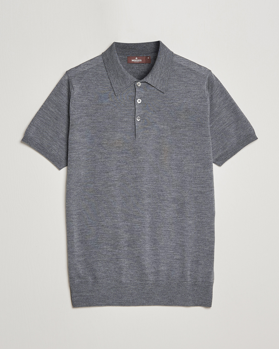 Men |  | Morris Heritage | Short Sleeve Knitted Polo Shirt Grey
