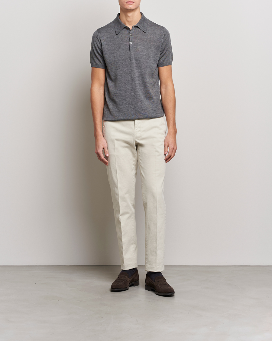 Men | Clothing | Morris Heritage | Short Sleeve Knitted Polo Shirt Grey