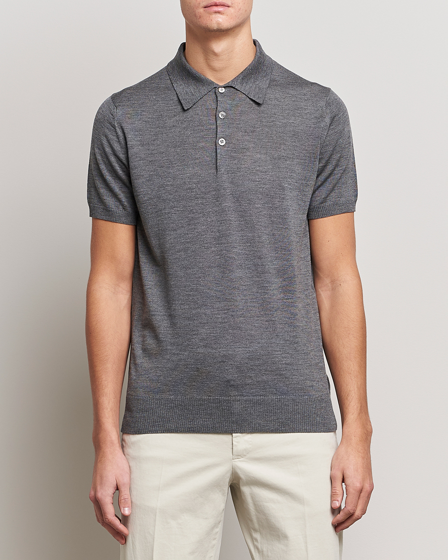 Men | Knitted Polo Shirts | Morris Heritage | Short Sleeve Knitted Polo Shirt Grey