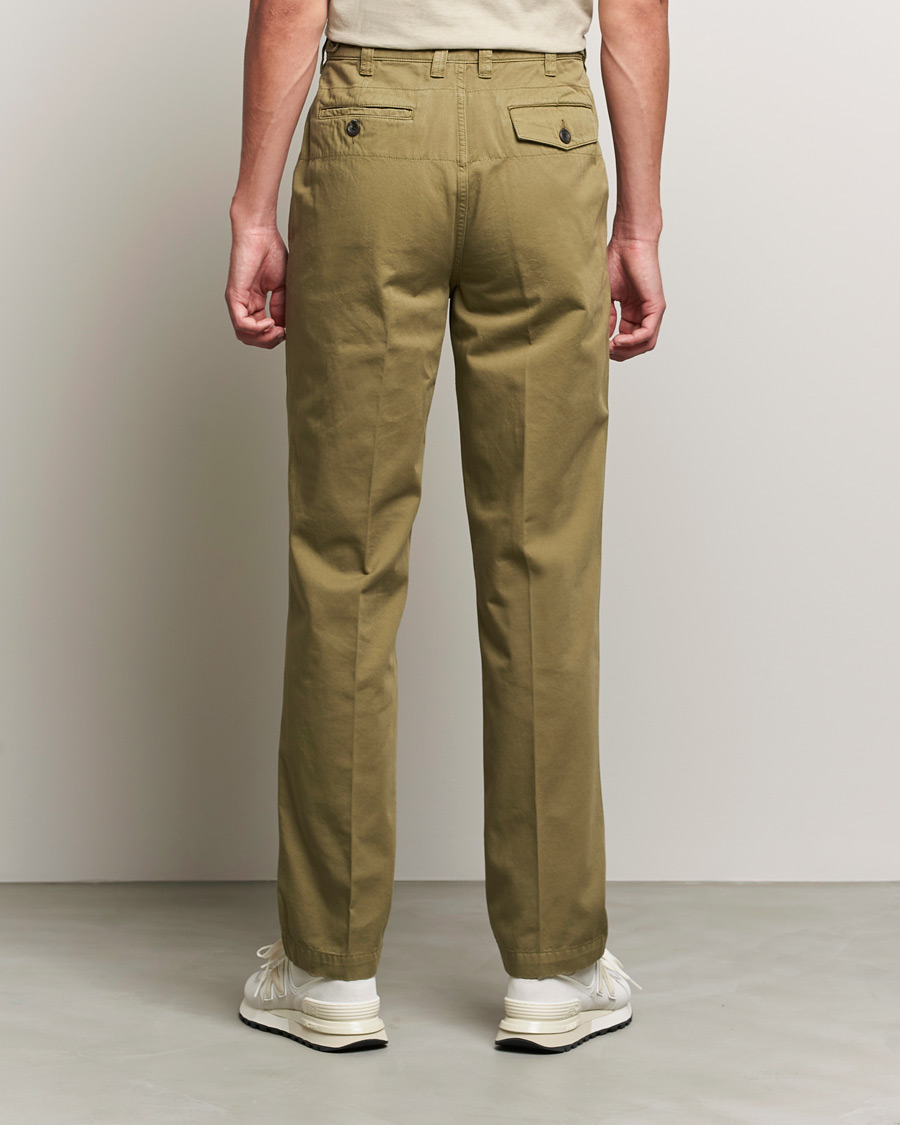 Men | Trousers | Drake's | Flat Front Cotton Chino Olive