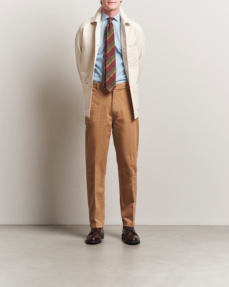 Men | Trousers | Drake's | Flat Front Cotton Chino Brown