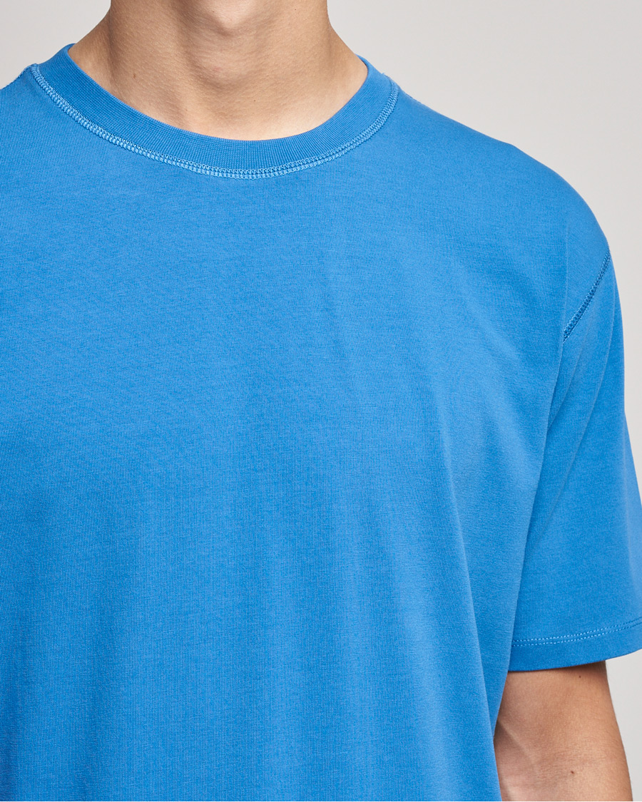 Men | T-Shirts | Drake's | Cotton Hiking Tee Blue