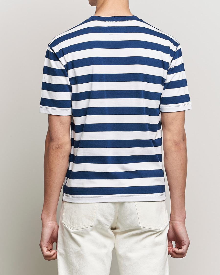 Men | T-Shirts | Drake's | Striped Cotton Hiking Tee White/Navy