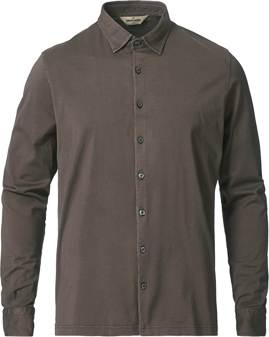 Men | Shirts | Gran Sasso | Washed Cotton Jersey Shirt Dark Brown