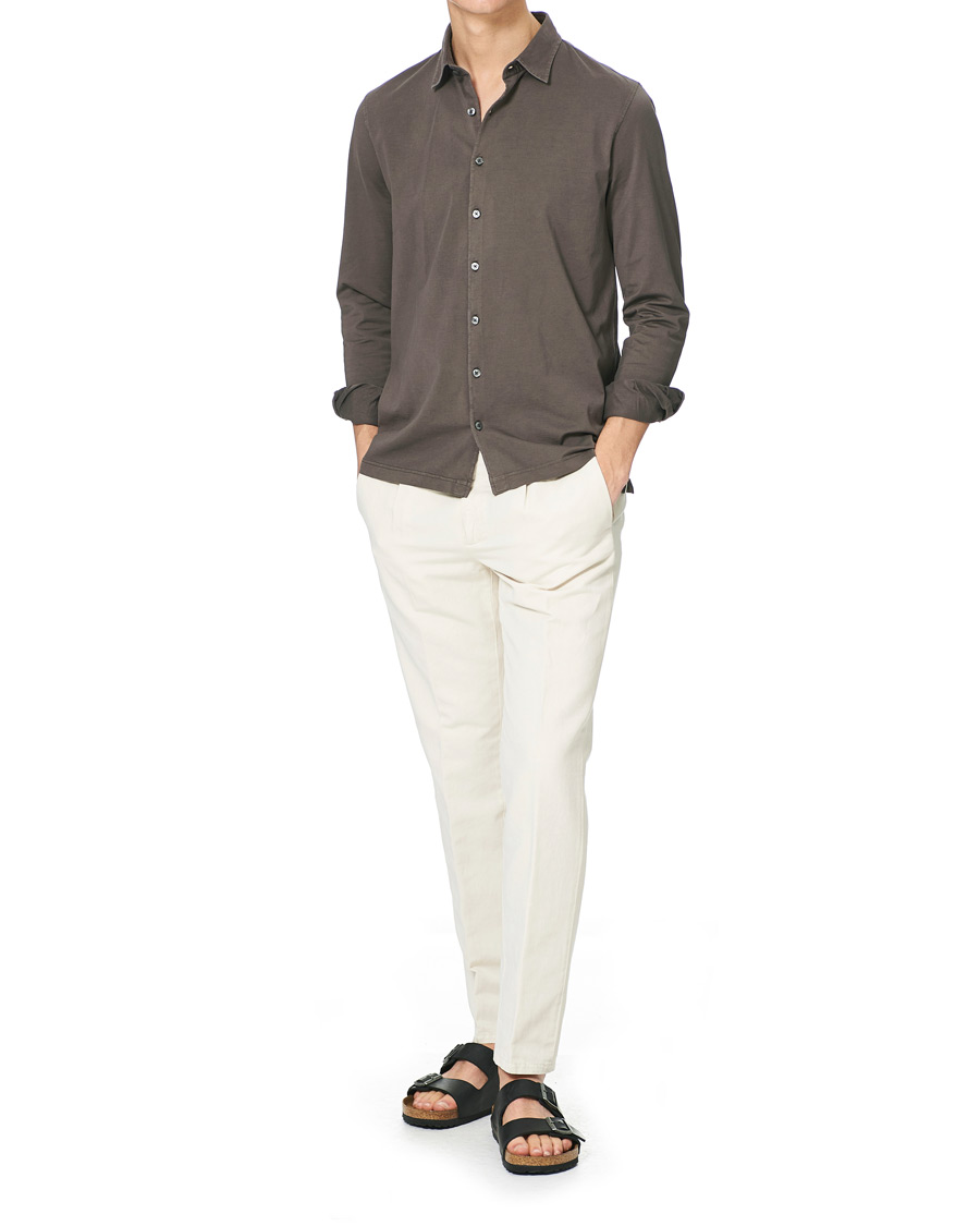 Men | Shirts | Gran Sasso | Washed Cotton Jersey Shirt Dark Brown