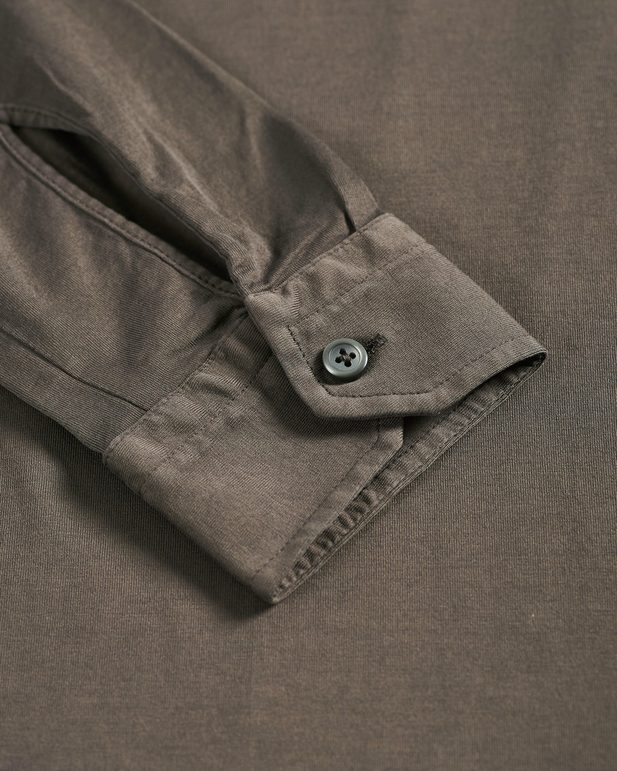 Men | Shirts | Gran Sasso | Washed Cotton Jersey Shirt Dark Brown