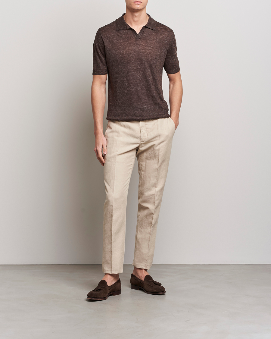 Men | Polo Shirts | Gran Sasso | Knitted Linen Polo Dark Brown