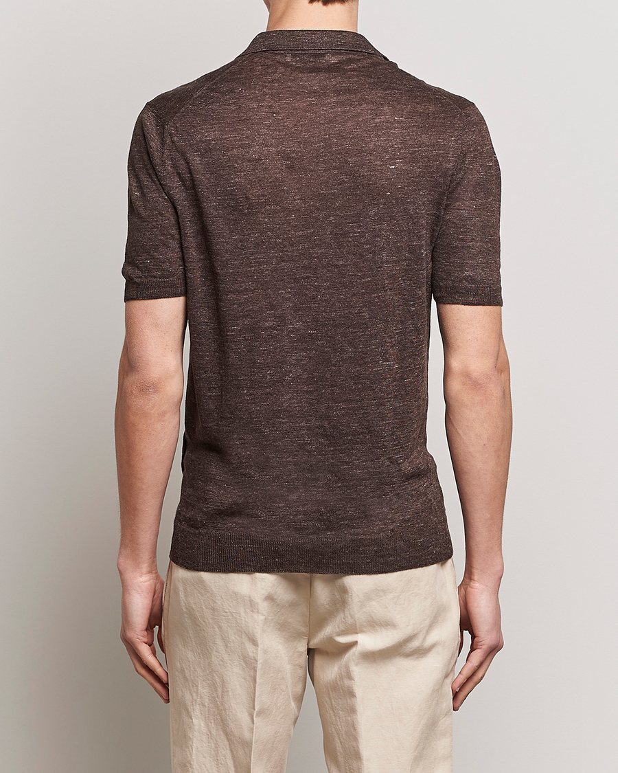 Men | Polo Shirts | Gran Sasso | Knitted Linen Polo Dark Brown