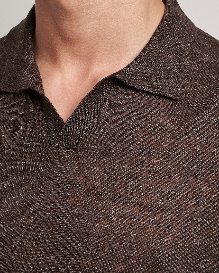 Men | Polo Shirts | Gran Sasso | Knitted Linen Polo Dark Brown