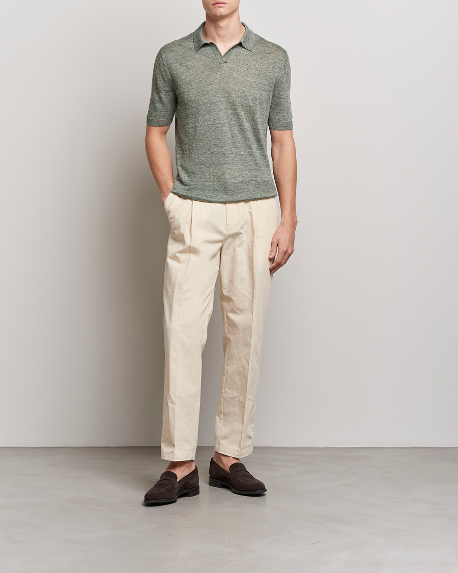 Men | Polo Shirts | Gran Sasso | Knitted Linen Polo Green